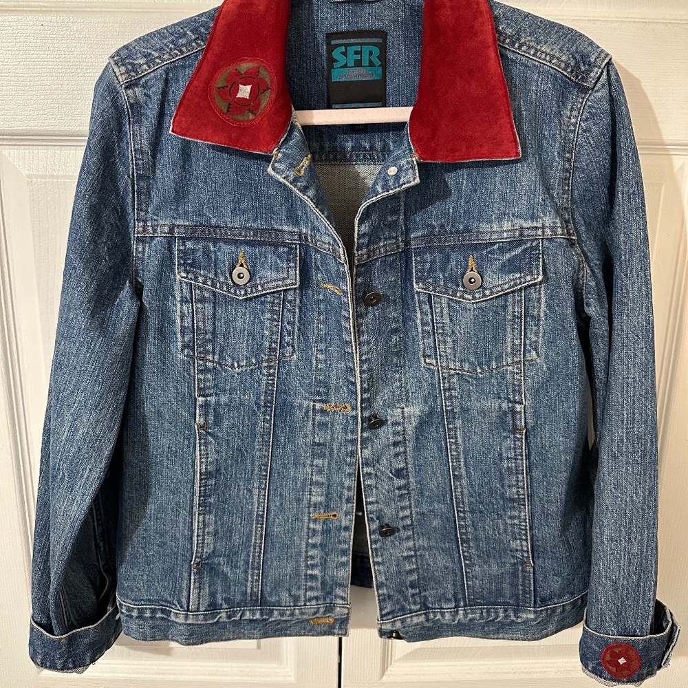 SFR Denim Jacket with Leather & Suede Details – Western / Southwestern Style